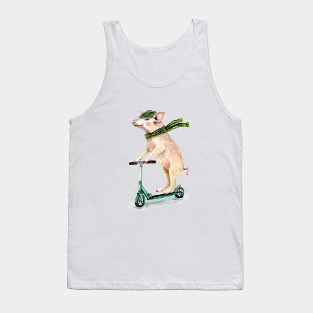 Piggy on a scooter Tank Top by Goosi